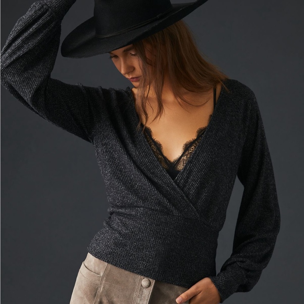 By Anthropologie Ribbed Wrap Sweater